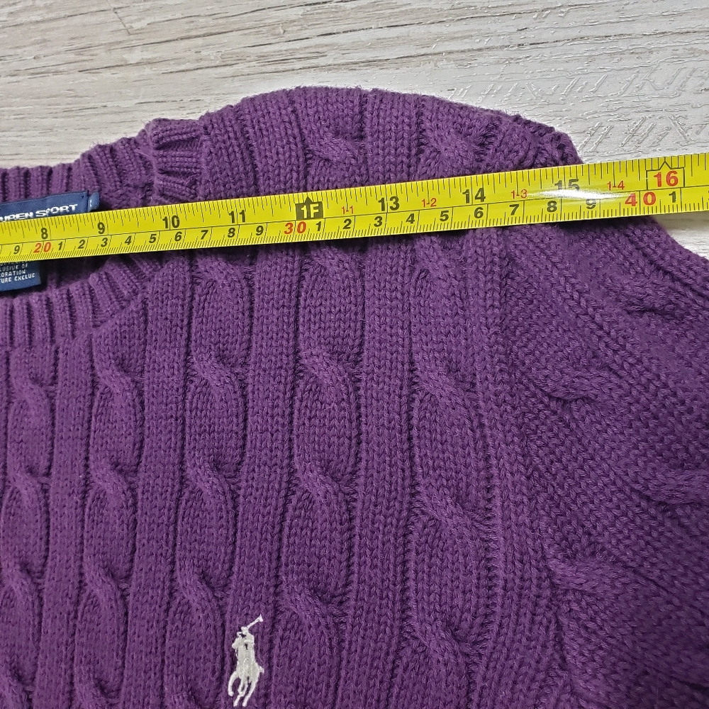 Polo Ralph Lauren Sport Cable Knit Logo Crewneck Sweater Large Purple Old Money - Picture 4 of 14